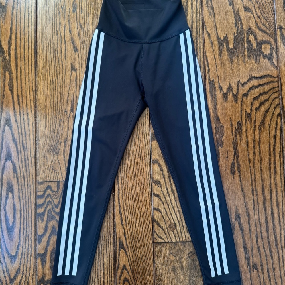 Adidas Aerosport Black and White Striped Kids Leggings - Picture 2 of 4